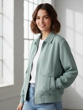 NWT EXPRESS Women's Sage Bomber Jacket Utility Cargo Pockets Full‎ Zip (Small)